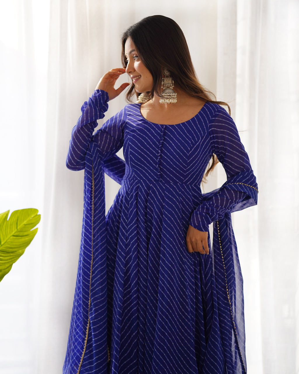 Women Leheriya Printed Georgette Anarkali Kurta Set