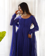 Women Leheriya Printed Georgette Anarkali Kurta Set