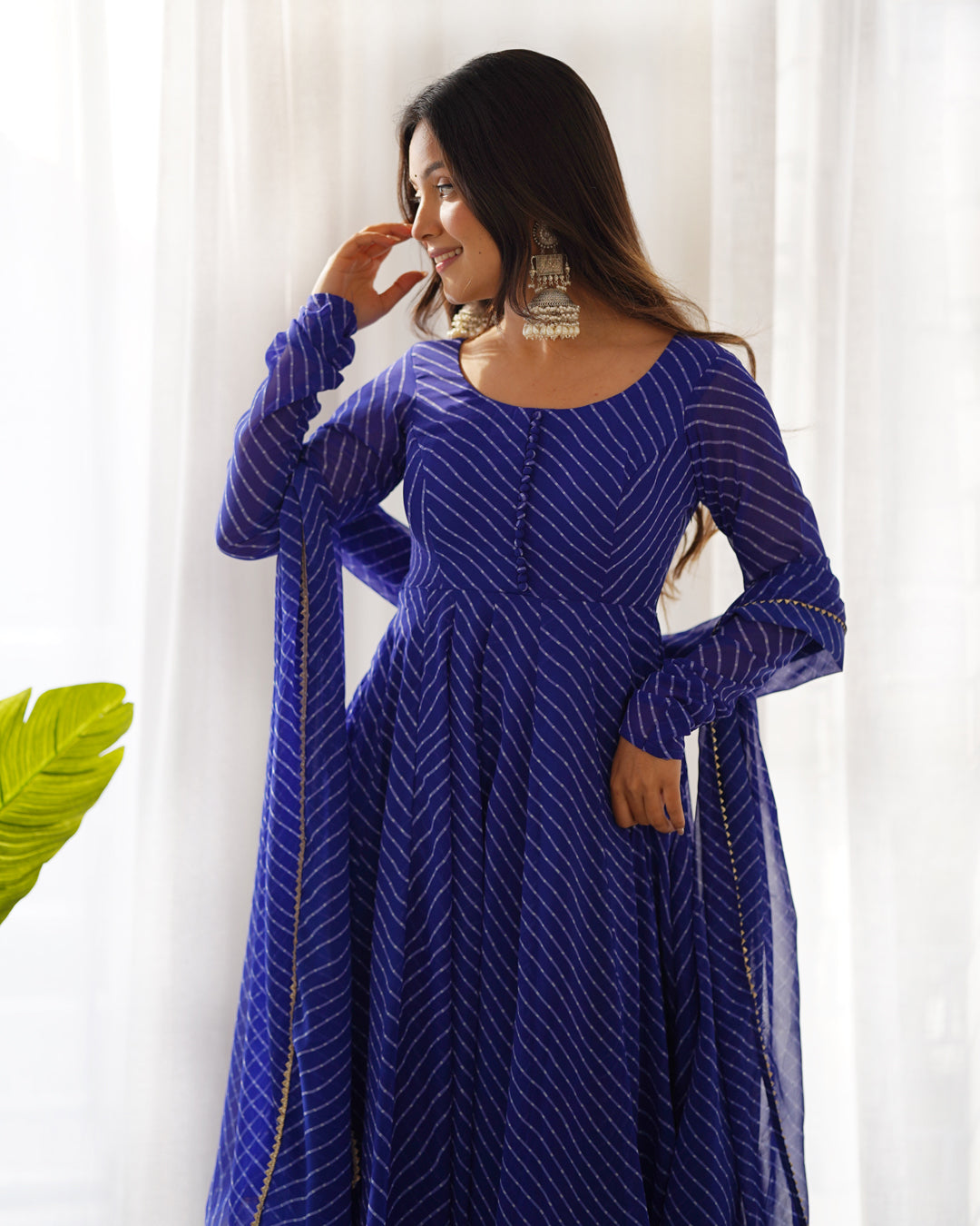 Women Leheriya Printed Georgette Anarkali Kurta Set