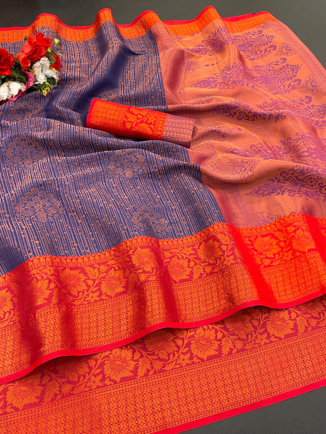 Woven Kanjivaram Soft Silk Copper Rich Pallu Saree