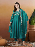 Silk Embroidered Anarkali Kurta, Pant & Dupatta Set - Pionex Fab