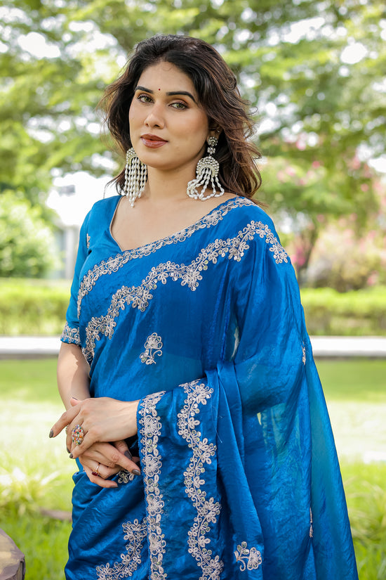 Traditional Embroidered Satin Silk Saree
