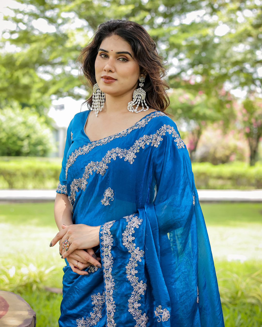 Traditional Embroidered Satin Silk Saree