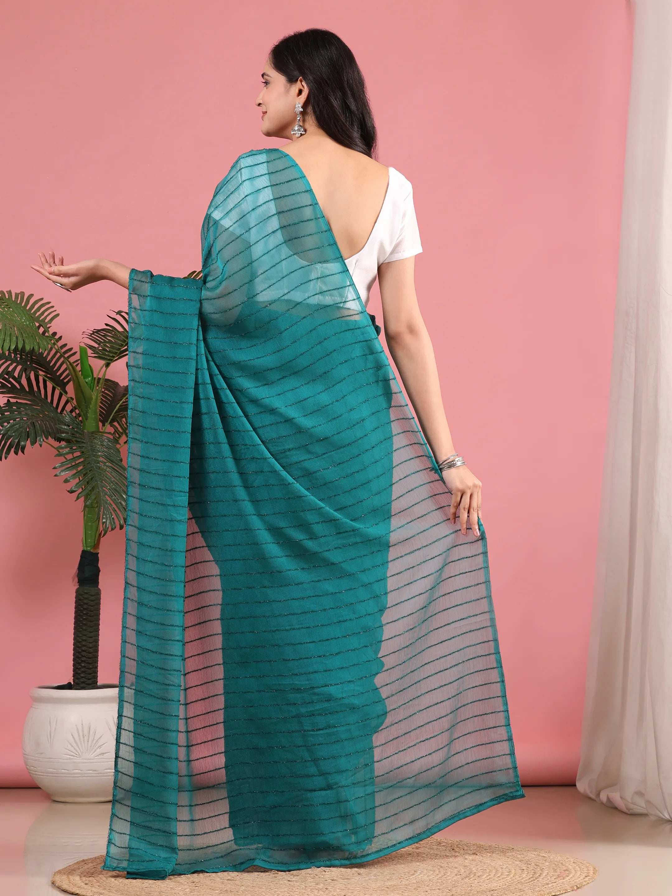 Ready To Wear Chiffon Zari Linen Saree