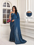Pionex Ready To Wear Chinon Solid Saree With Embroidered Border