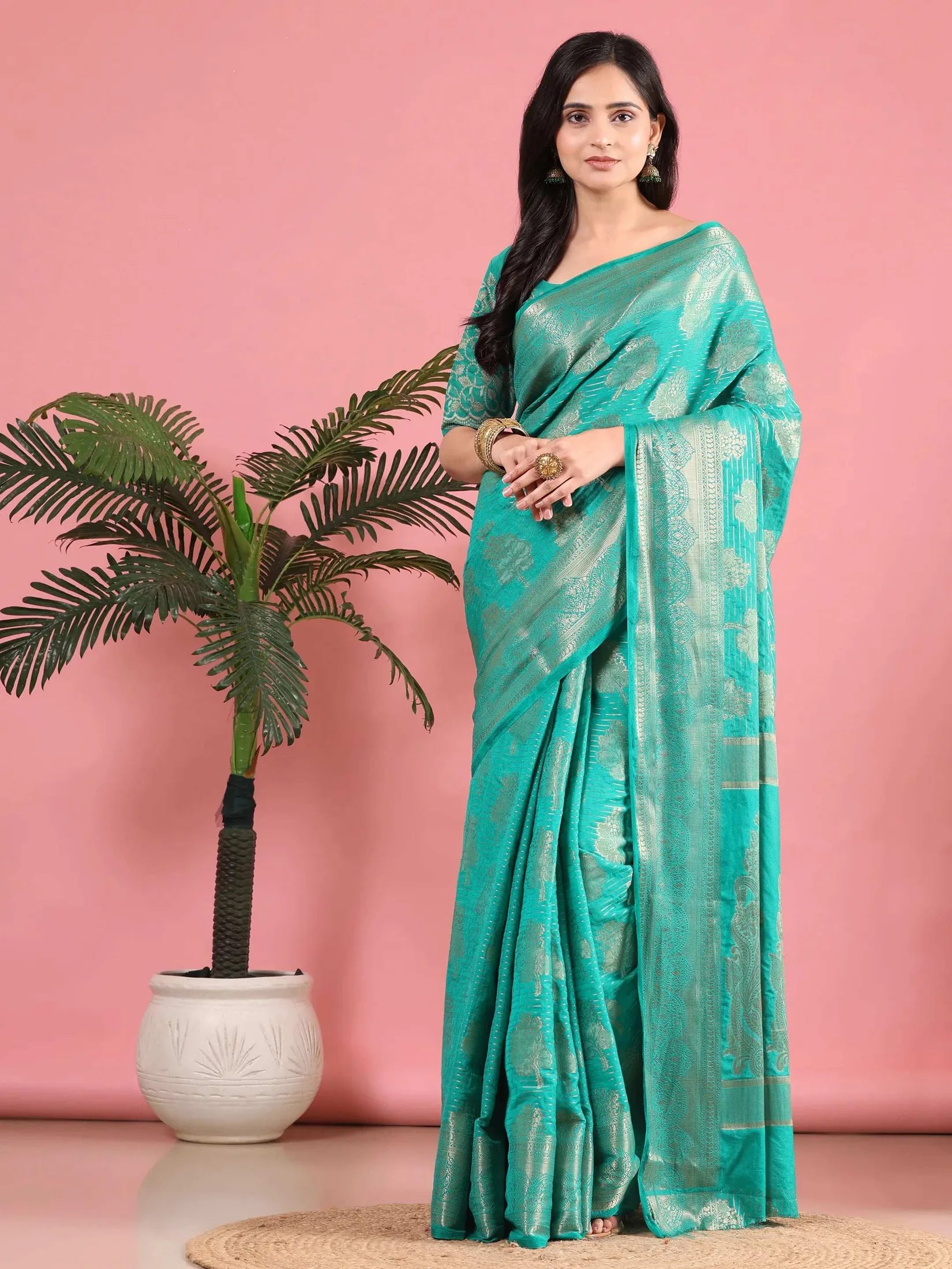 Banarasi Georgette Jacquard Saree With Embroidered Blouse