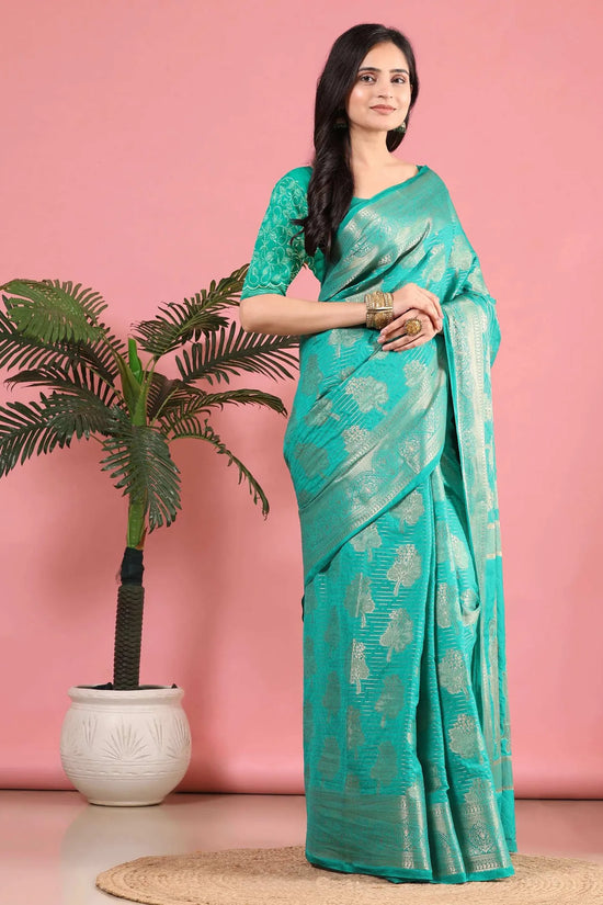 Banarasi Georgette Jacquard Saree With Embroidered Blouse