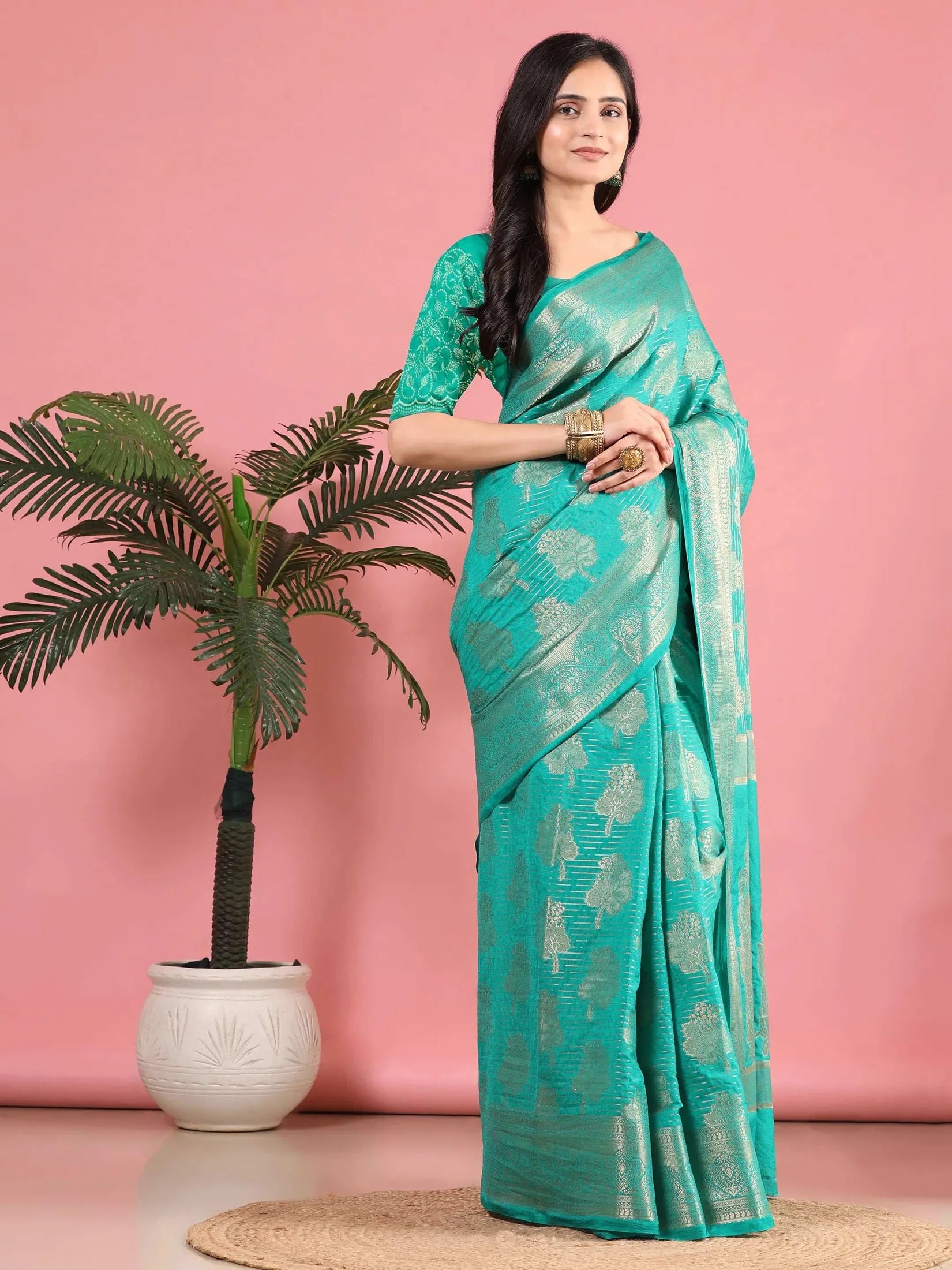 Banarasi Georgette Jacquard Saree With Embroidered Blouse