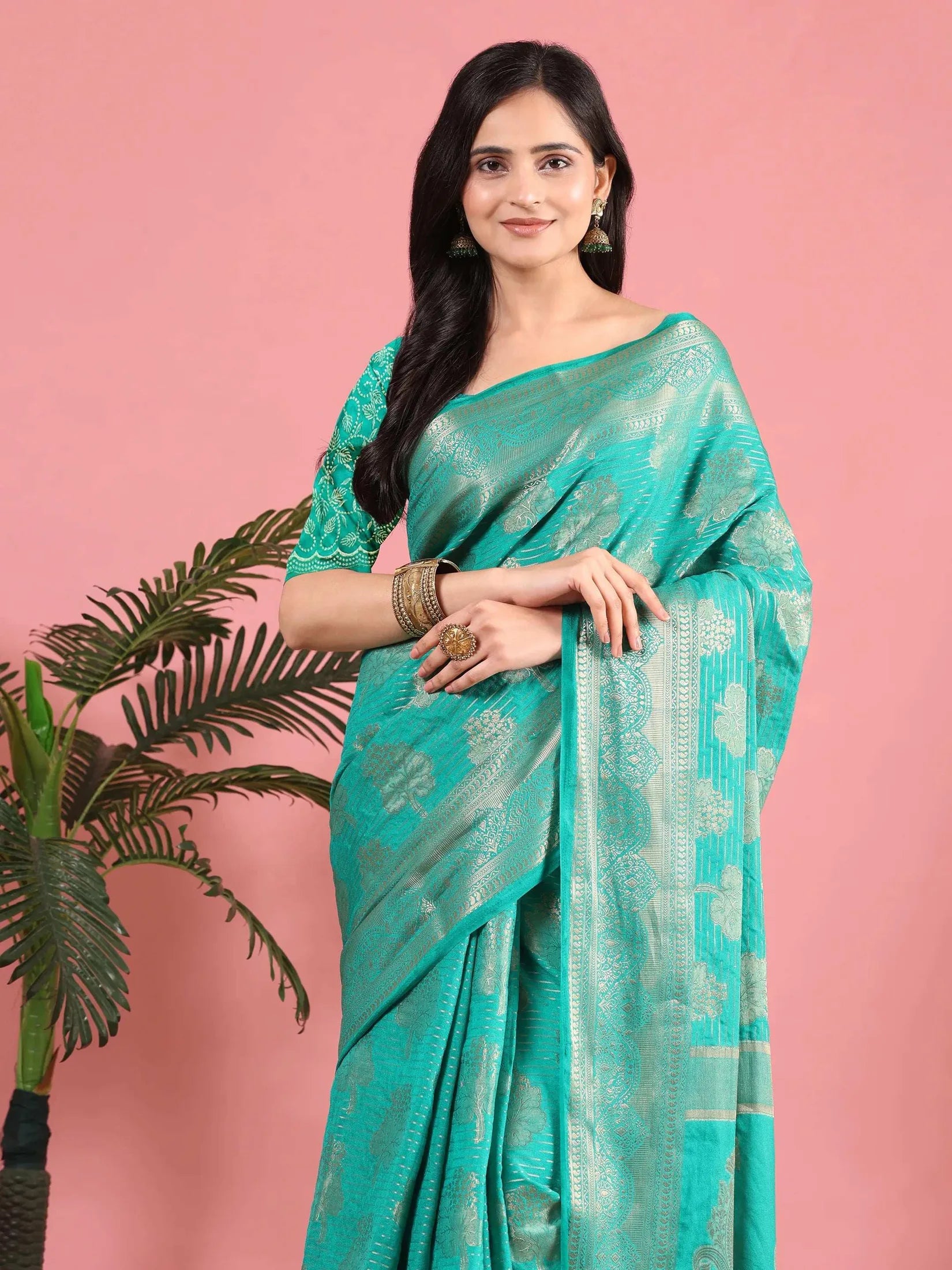 Banarasi Georgette Jacquard Saree With Embroidered Blouse