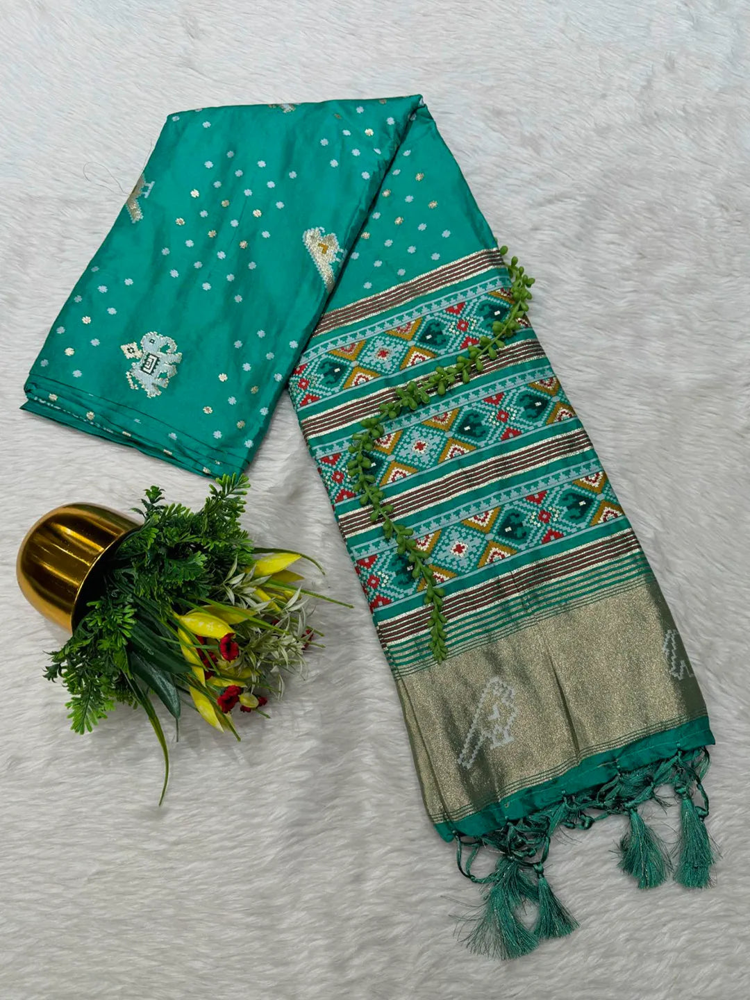 Cotton Silk Saree with Traditional Patola Print and Tassel Border Pallu