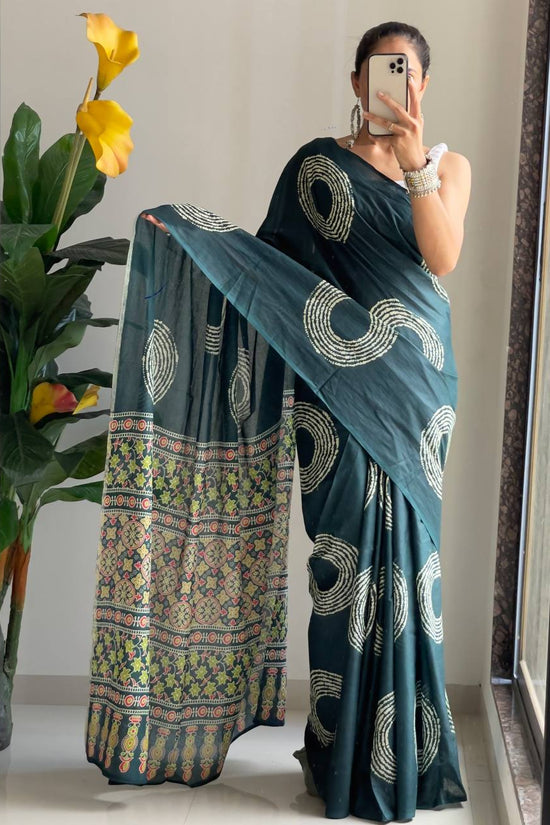 Ajrakh Bandhej Printed Mulmul Cotton Saree for Woman