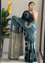 Ajrakh Bandhej Printed Mulmul Cotton Saree for Woman