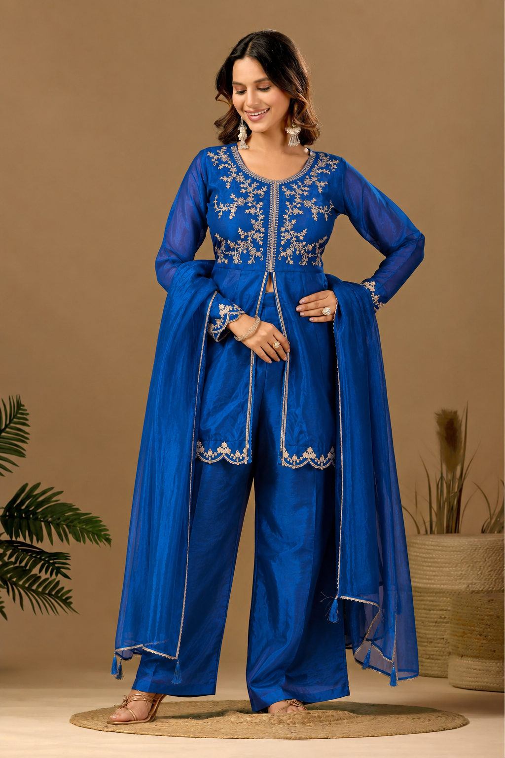 Women's Satin Kurta Set with Elegant Embroidered Design