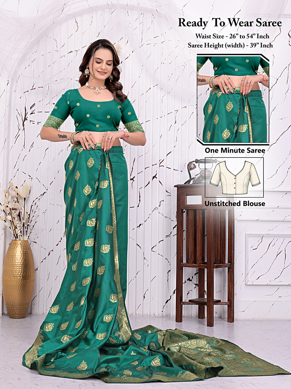 Ready To Wear Banarasi Silk Saree with Zari Woven Border