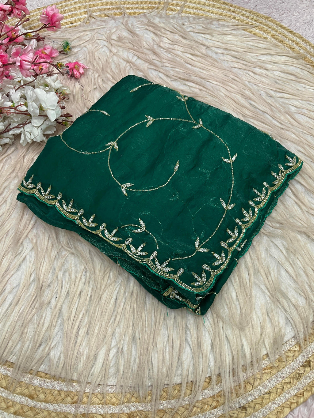 Space silk Saree With Khatli Cut Dana Handwork  Diamond Work
