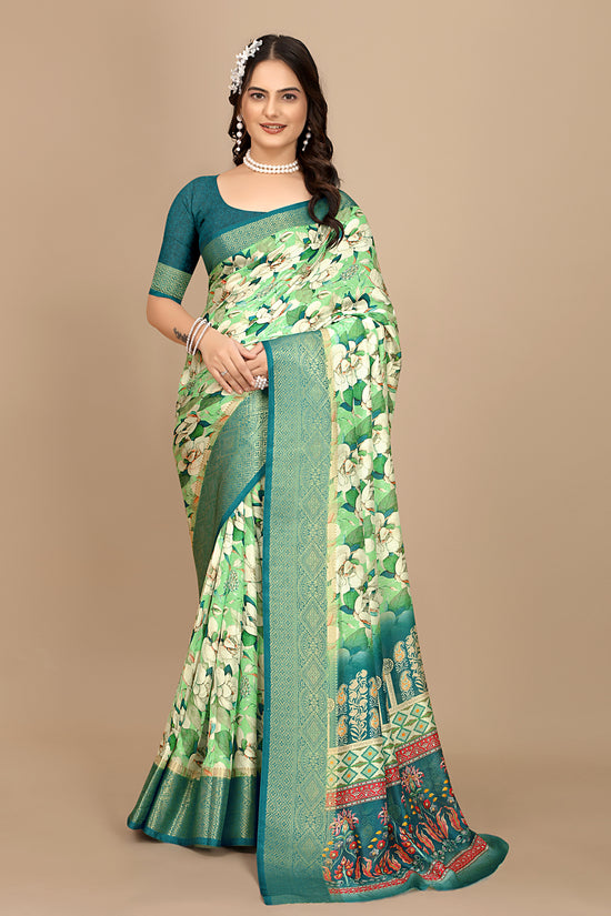 Moss Chiffon Digital Print Woven Border Saree