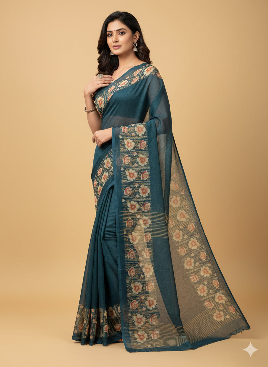 Elegant Floral Border Print Georgette Border Saree