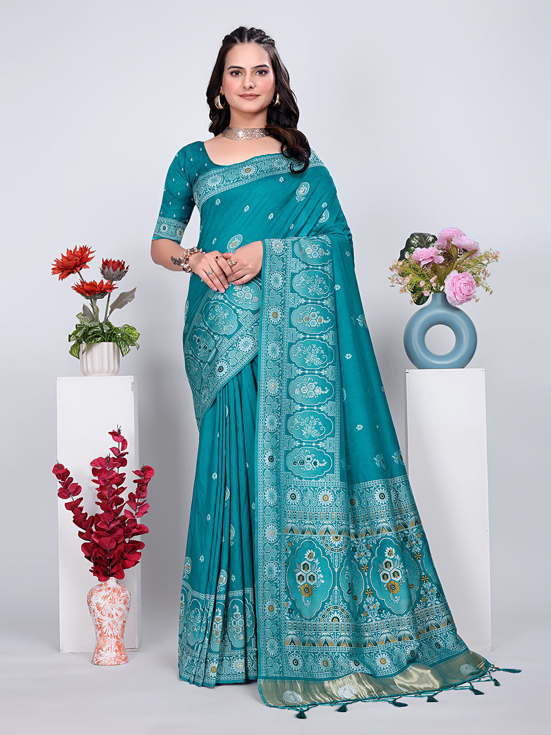 Patola Silk Saree with Traditional Pallu and Tassel Border
