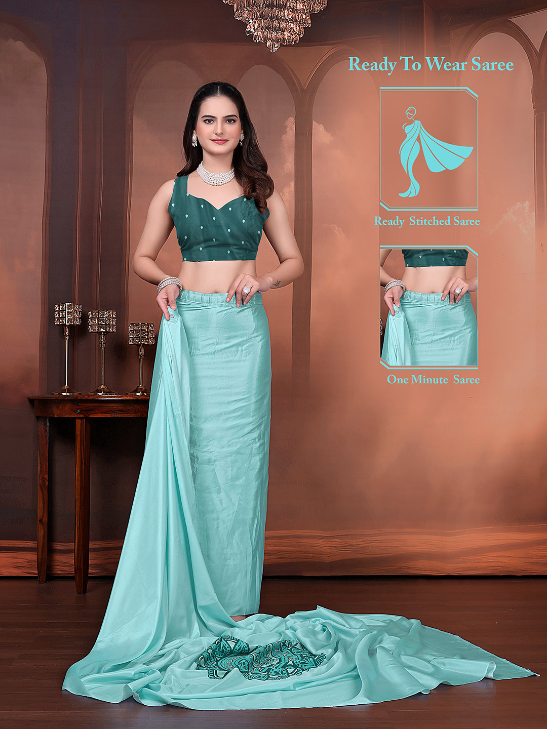 Ready to Wear Silk Crepe Floral Print Saree with Unstitched Blouse for Party Wear
