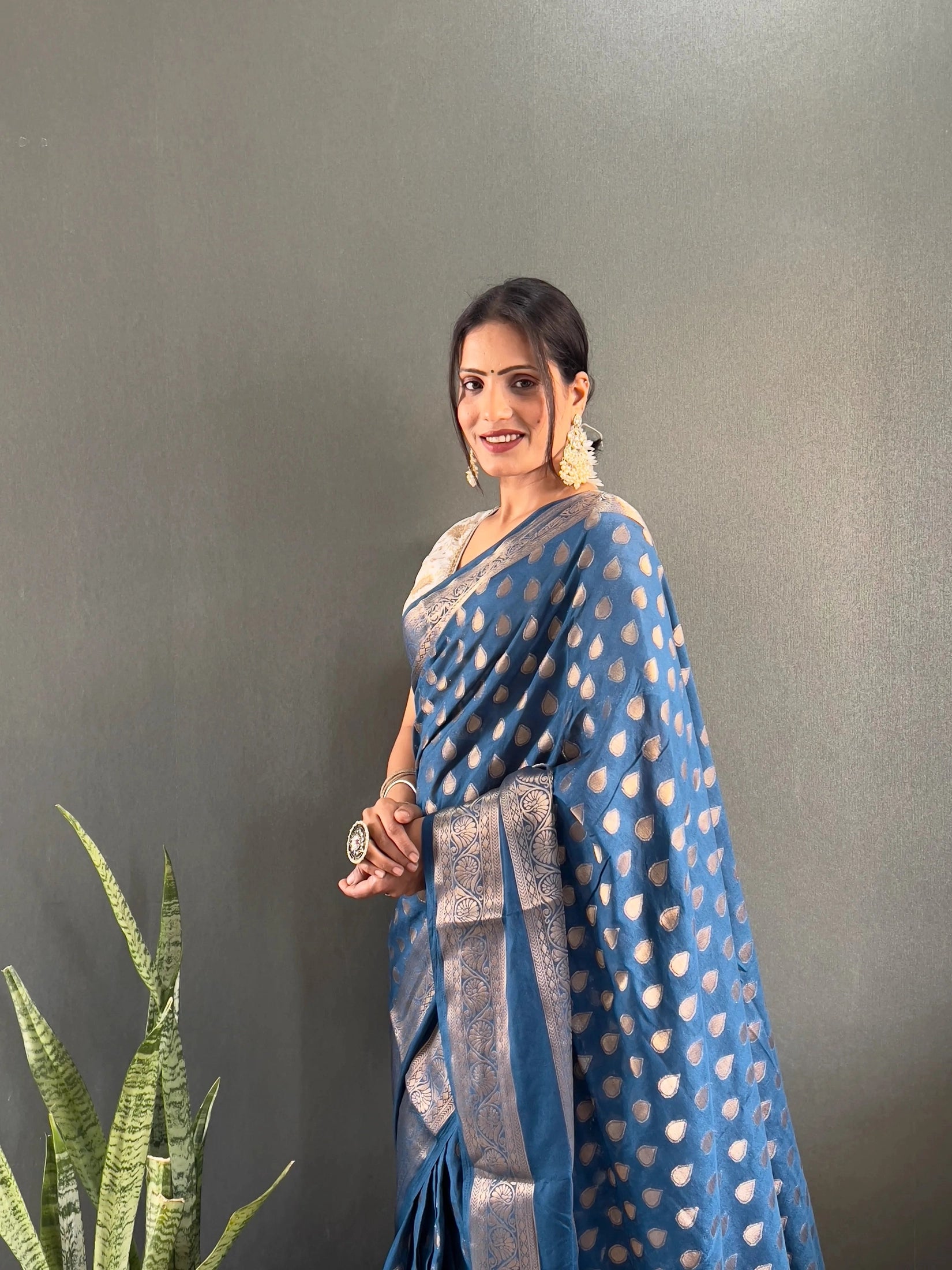Ready to Wear Pure Banarasi Georgette Saree With Ready Made Blouse