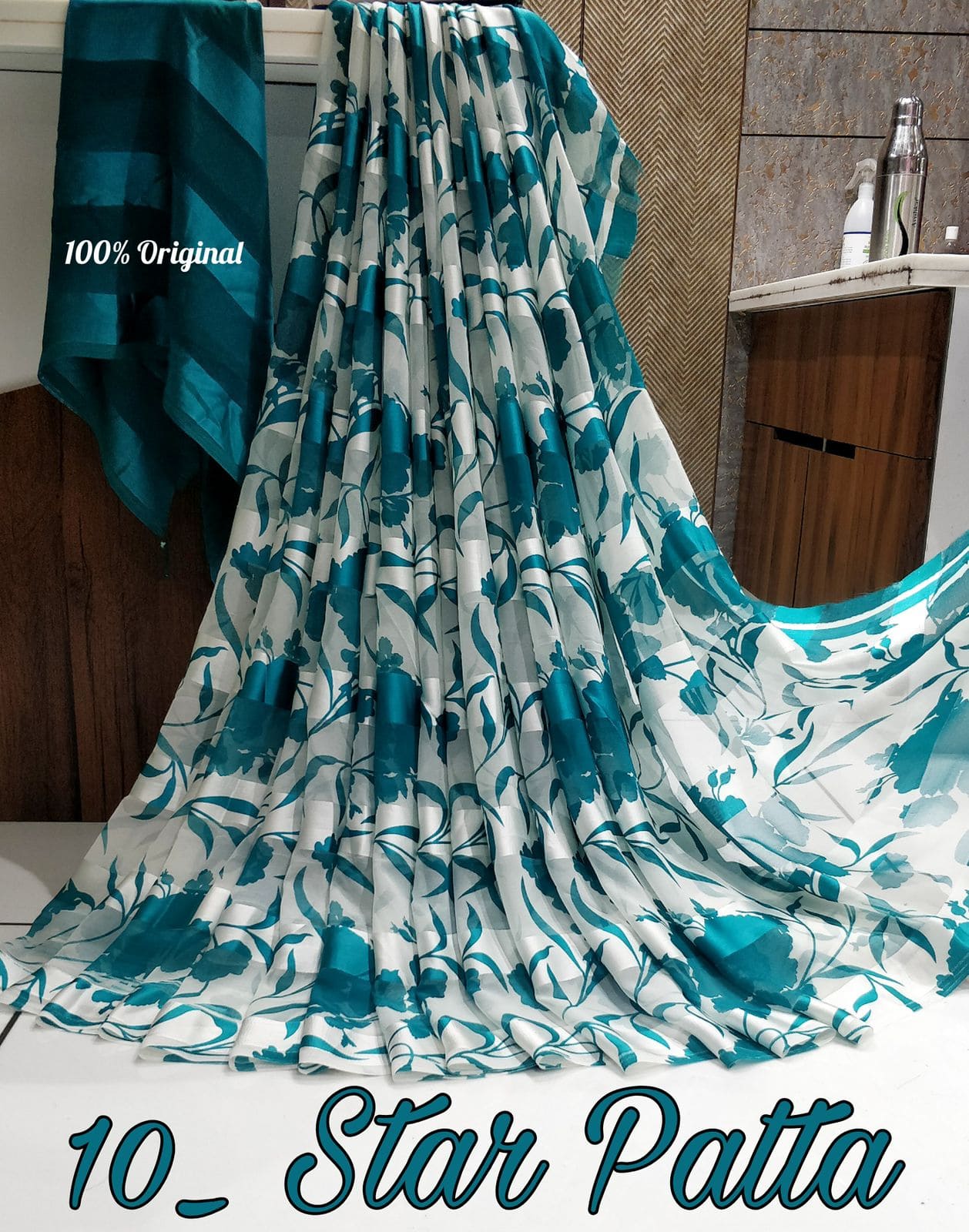 Floral Print Satin Patta Georgette Saree