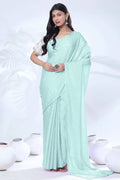 Ready To Wear Chiffon Pink Saree With Stitched Blouse - Pionex Fab