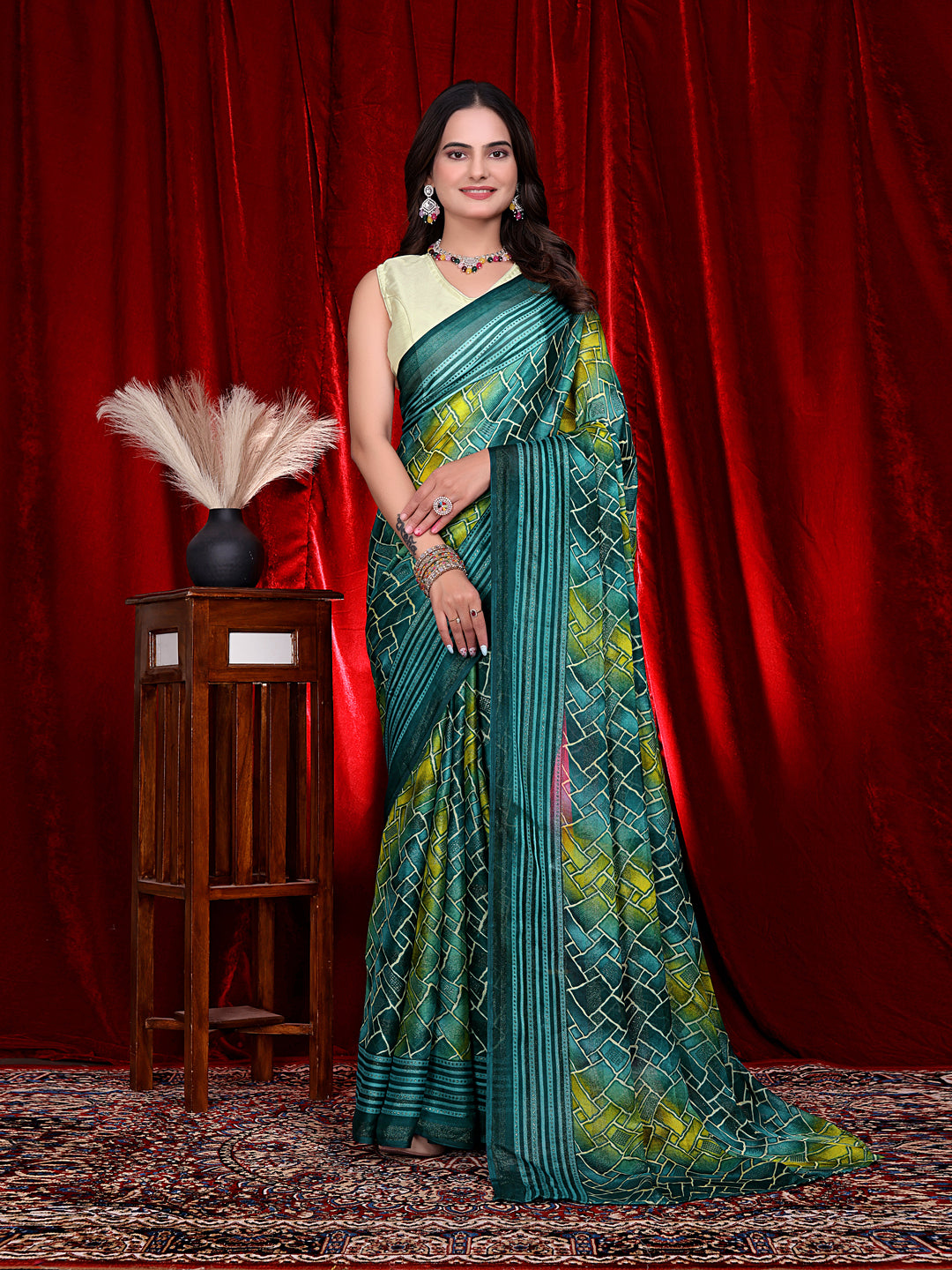 Heavy Chiffon Color Block Printed Ready-to-Wear Saree