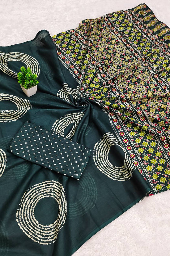 Ajrakh Bandhej Printed Mulmul Cotton Saree for Woman