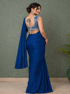 Ready to Wear Silk Crepe Saree with Heavy Embroidery Sequence Work Stitched Blouse