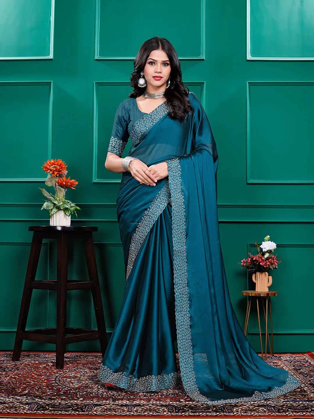 Silk  Siroski  Diamond Lace Work Saree