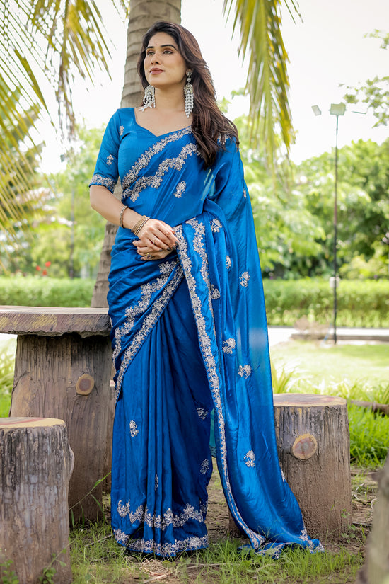 Traditional Embroidered Satin Silk Saree