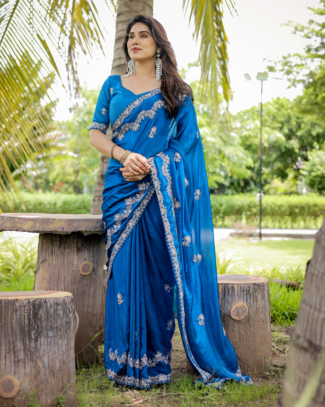 Traditional Embroidered Satin Silk Saree