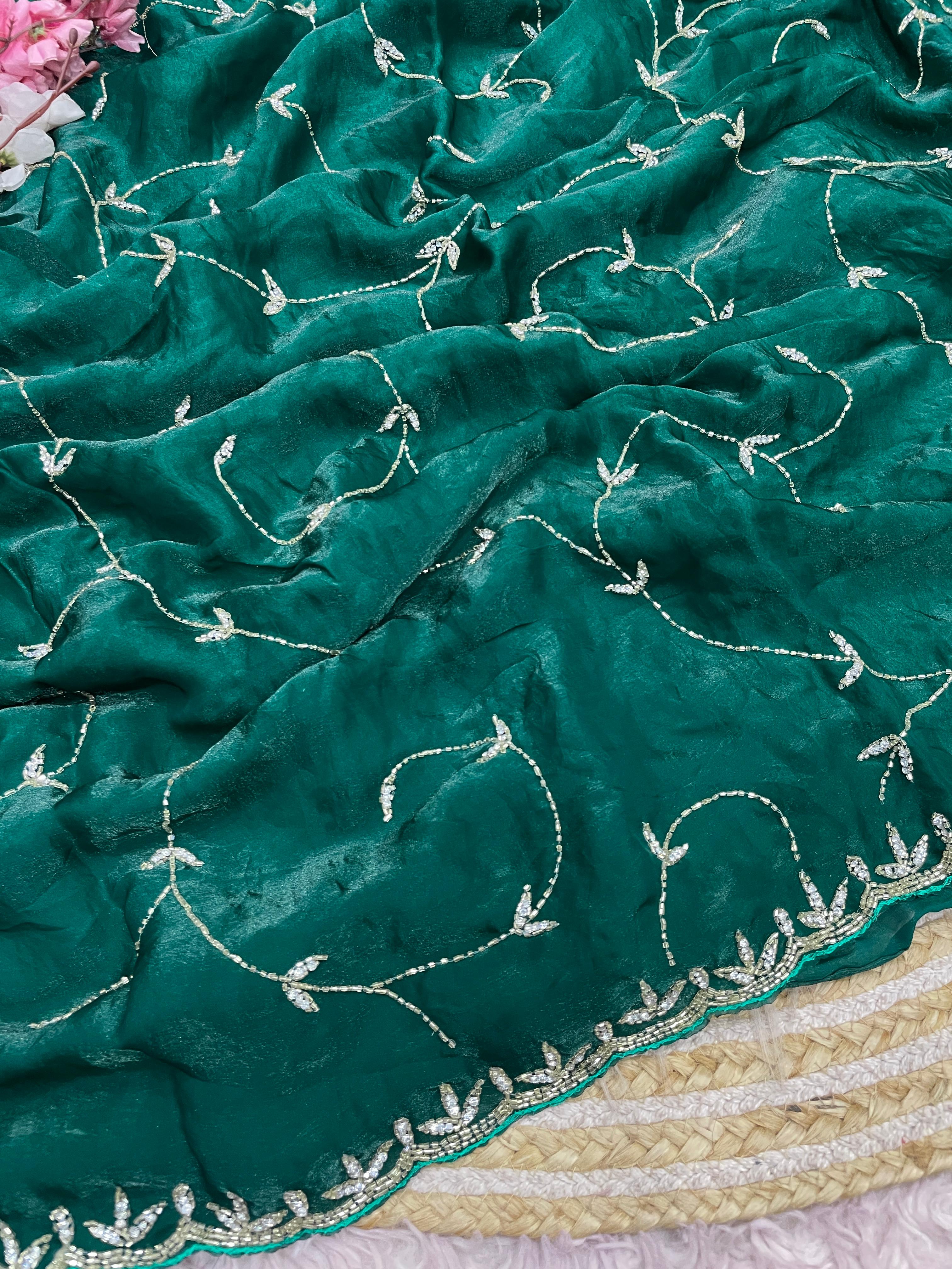 Space Silk Saree With Khatli Cut Dana Diamond Handwork