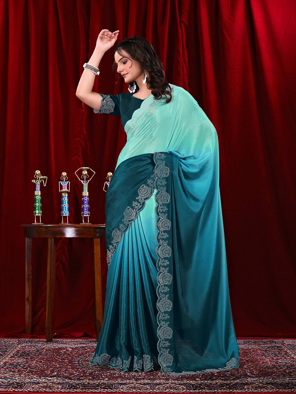 Chinon Shaded Saree with Siroski Diamond Work