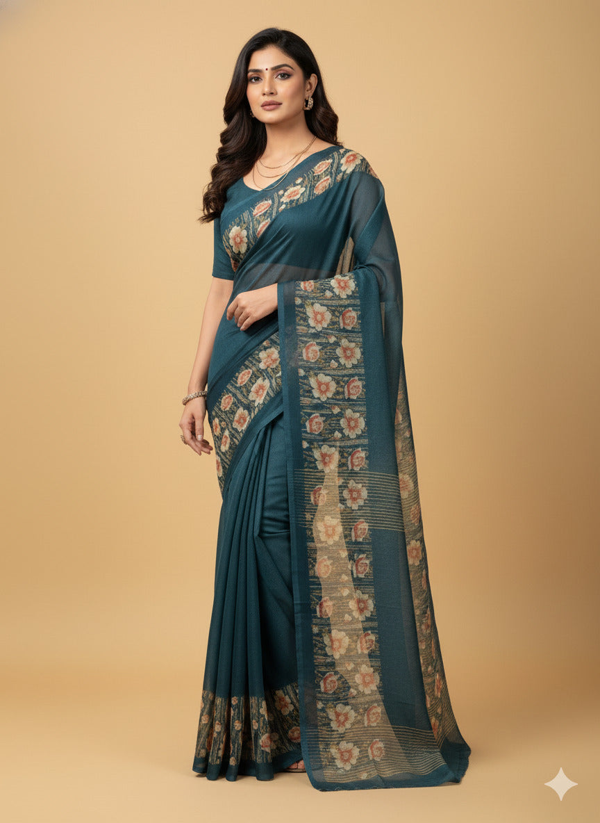 Elegant Floral Border Print Georgette Border Saree