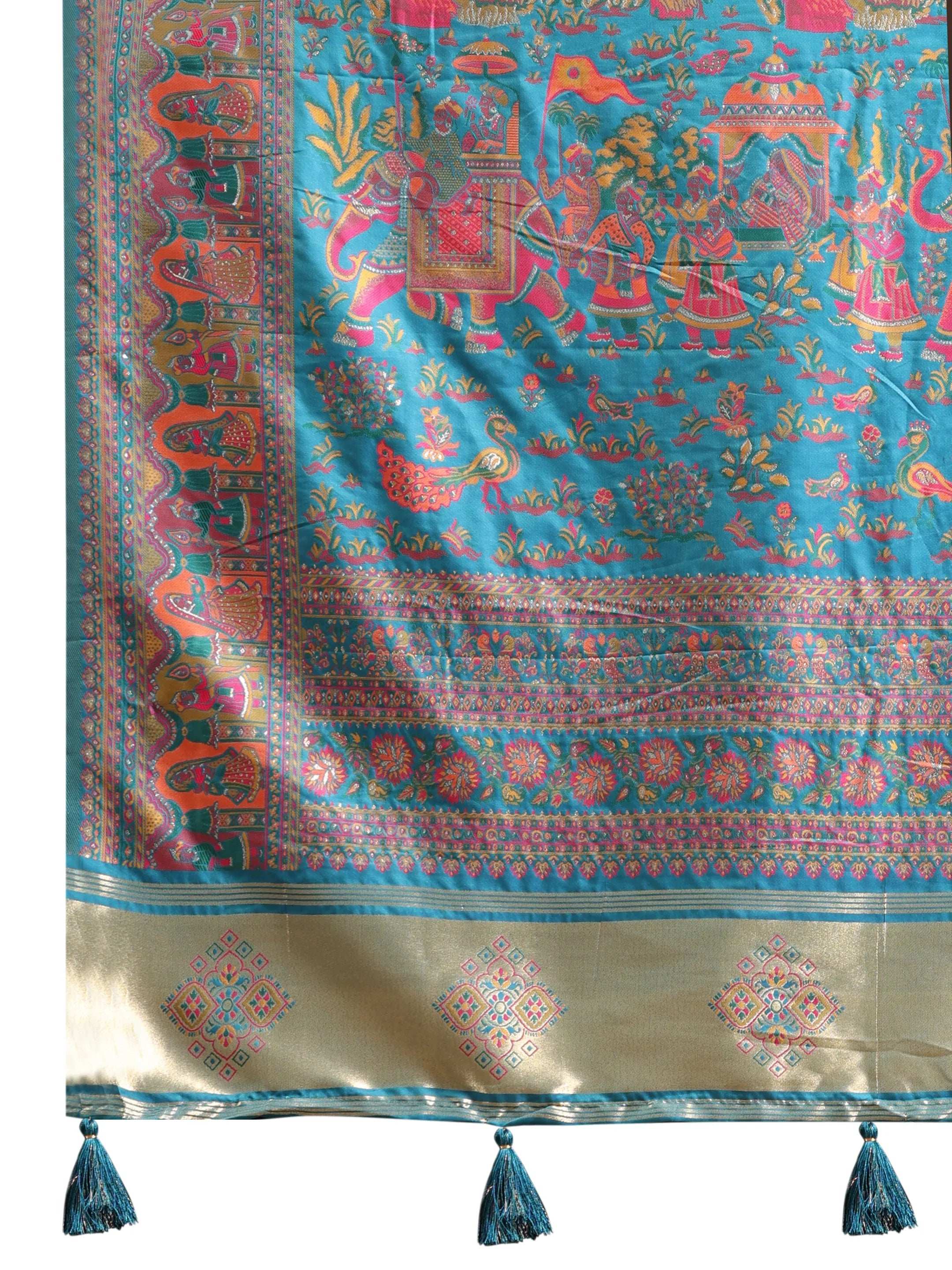 Floral Printed Woven Zari Pashmina Saree