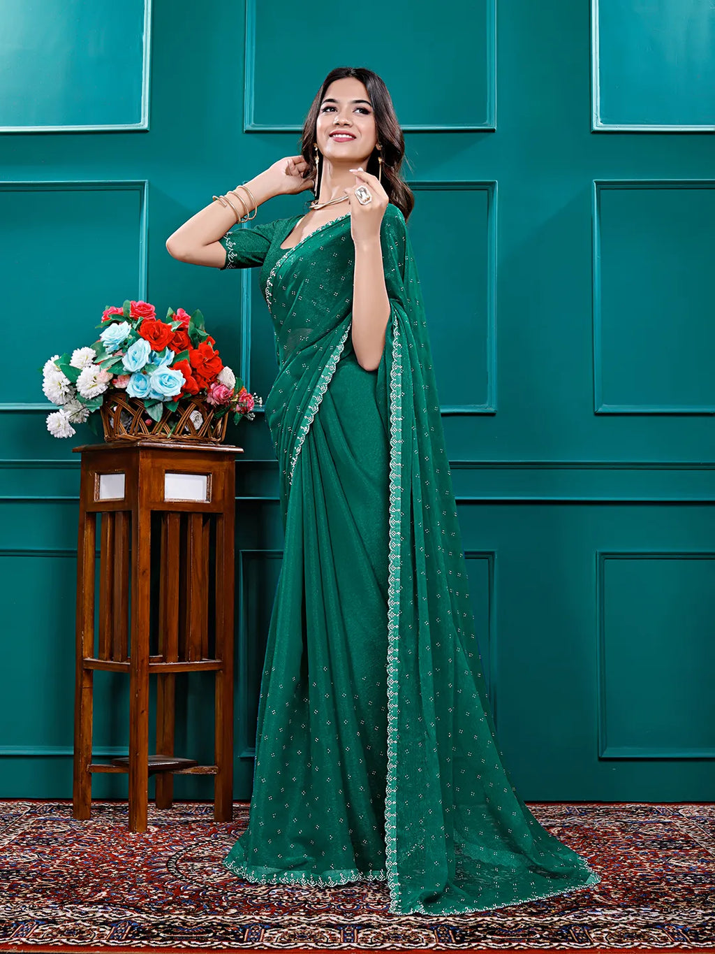 Chiffon Siroski Diamond Lace Work Saree