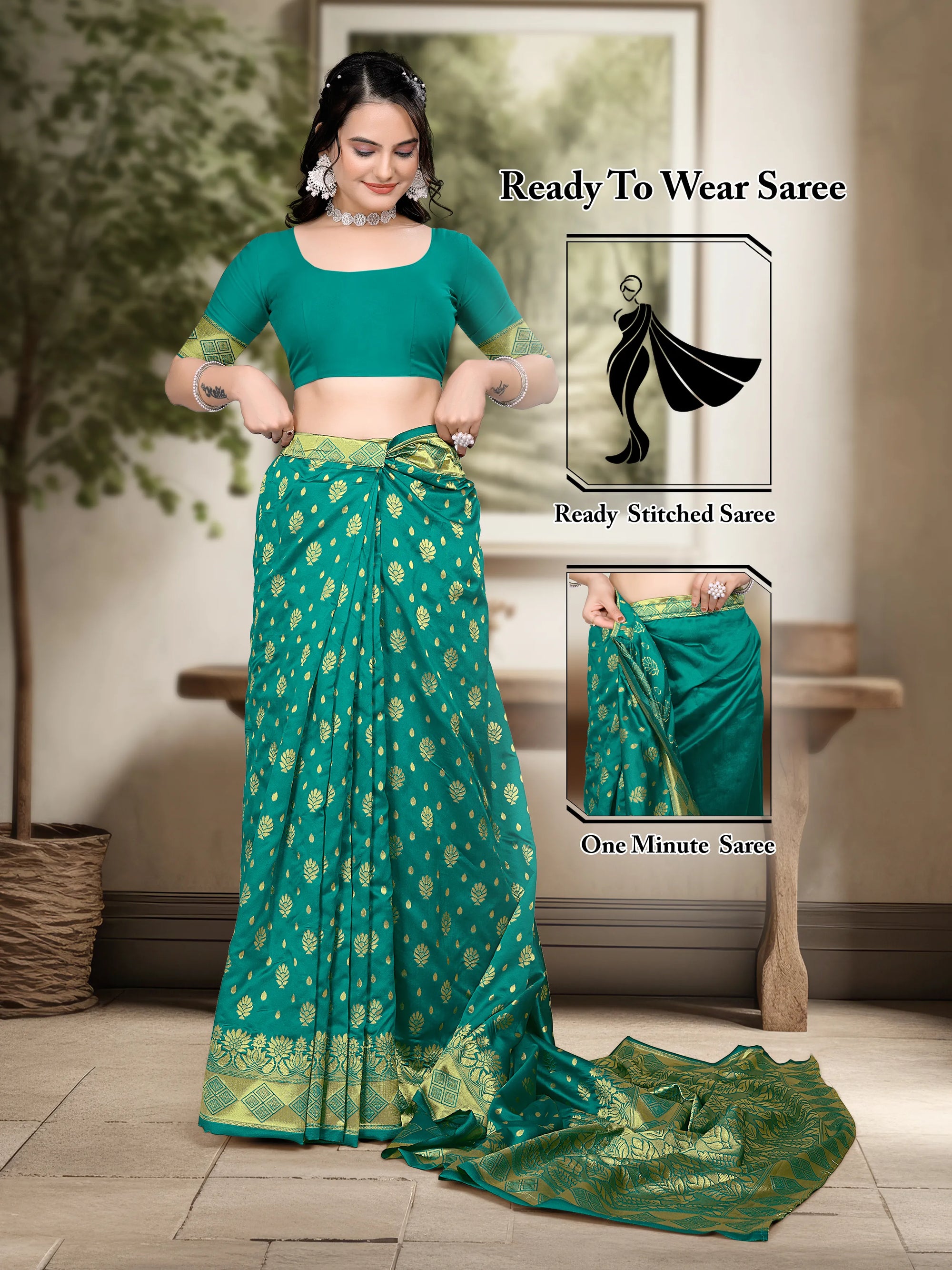 Ready to Wear Woven Banarasi Jacquard Pure Silk Saree