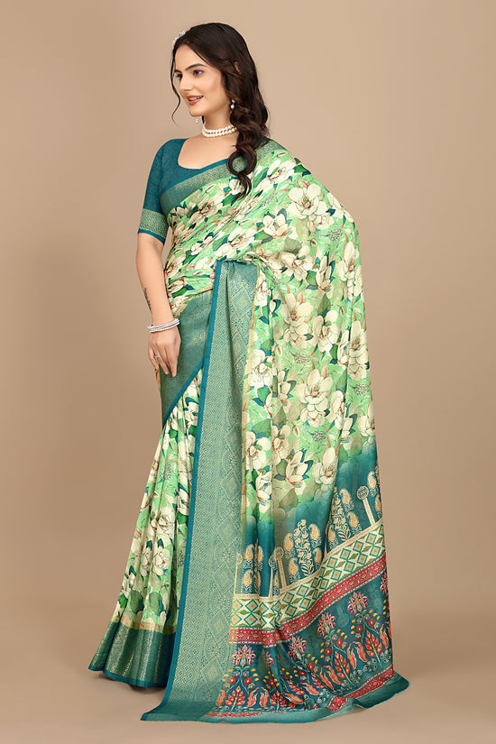 Moss Chiffon Digital Print Woven Border Saree