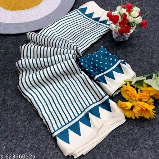 Crepe Silk Saree with Contemporary Geometric Stripes & Traditional Bandhani Print