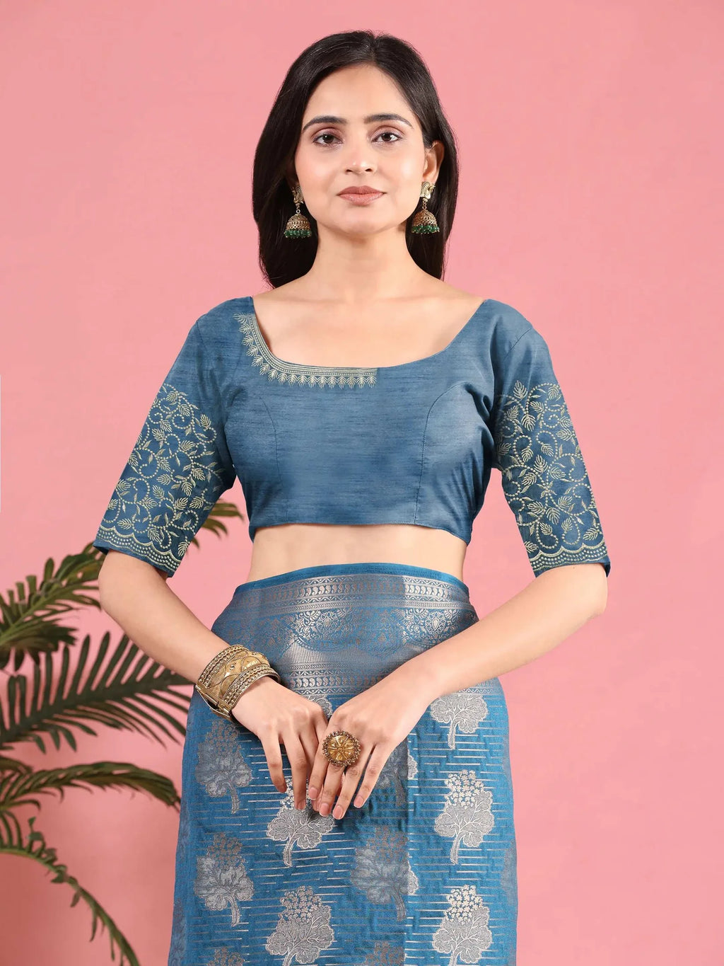 Banarasi Georgette Jacquard Saree With Embroidered Blouse