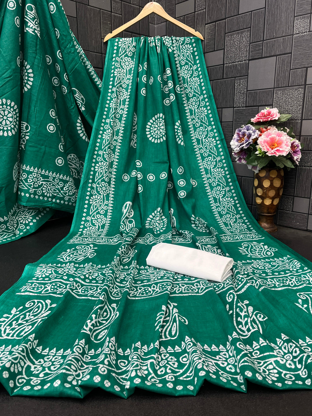 Pure Cotton Saree with Hand-Printed Batik Design