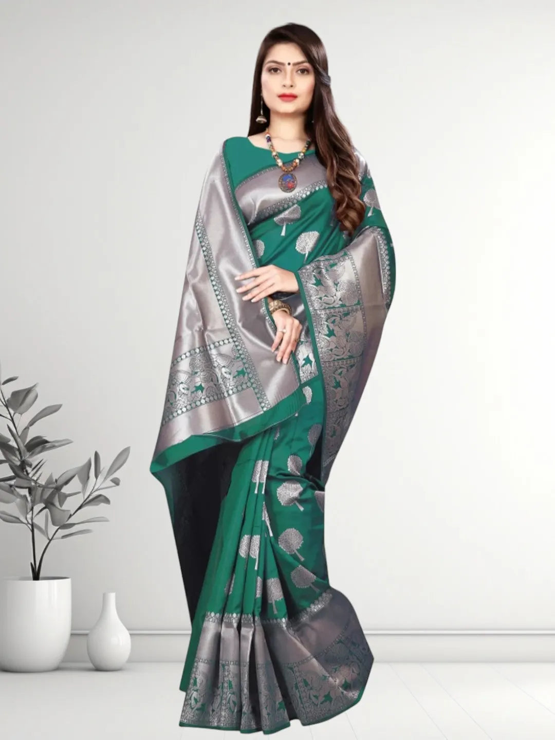 Pionex Banarasi Softy Copper Zari Weaving Brocade Saree