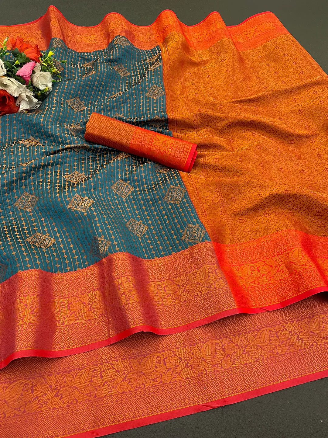 Kanjivaram Soft Silk Copper Rich Pallu Saree