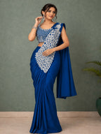 Ready to Wear Silk Crepe Saree with Heavy Embroidery Sequence Work Stitched Blouse