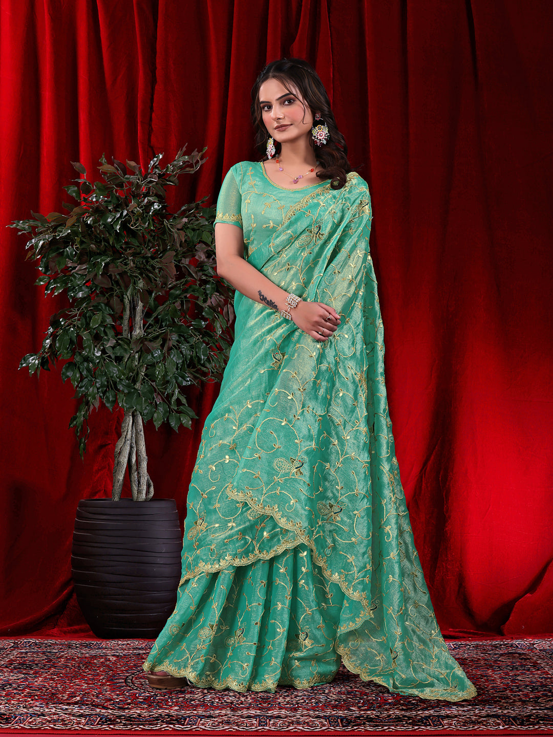Jimmy Chu Embroidered Saree with Gotta Patti Work