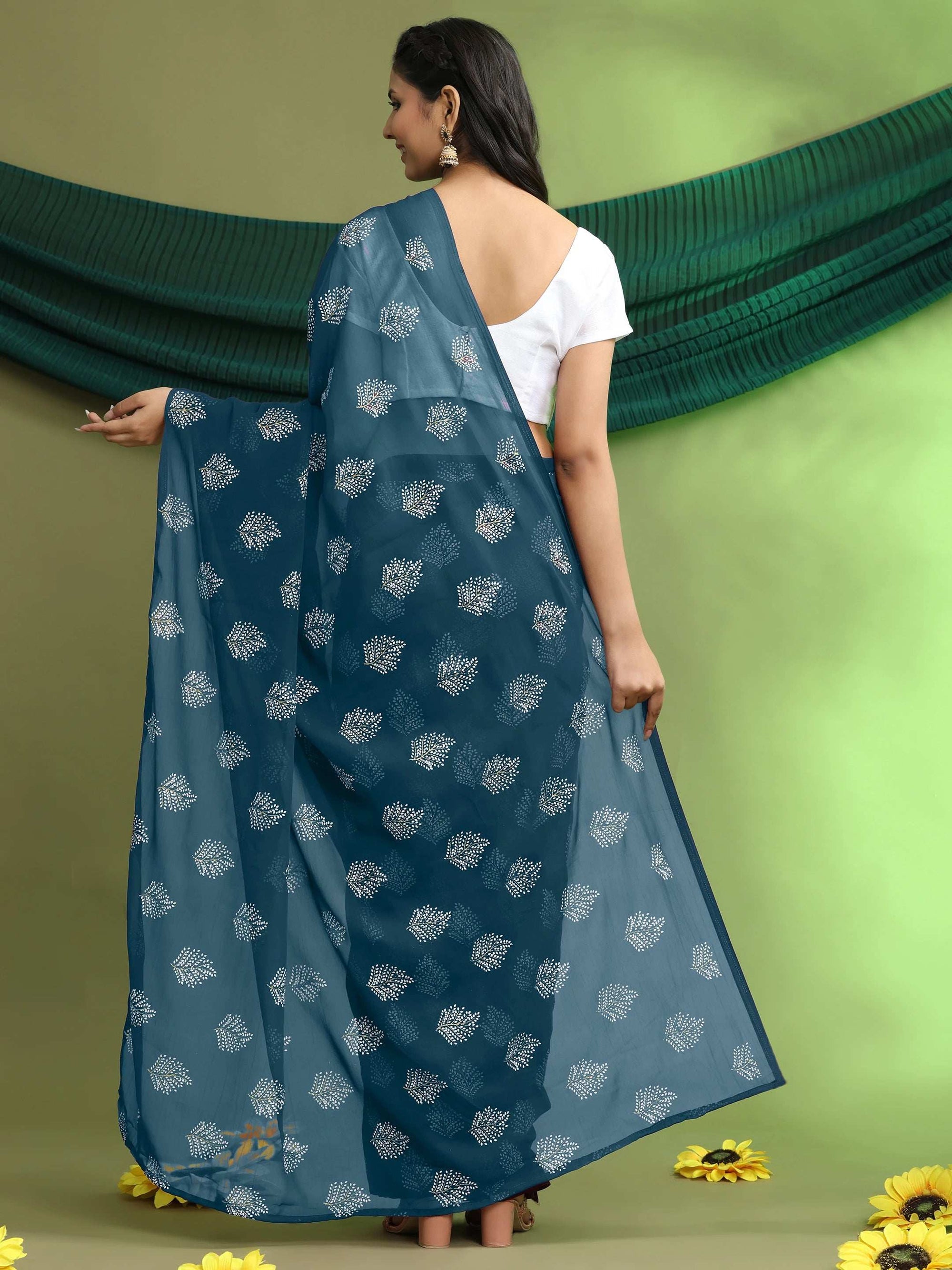Ready To Wear Floral Print Chiffon Daily Wear Saree