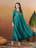 Silk Embroidered Anarkali Kurta, Pant & Dupatta Set