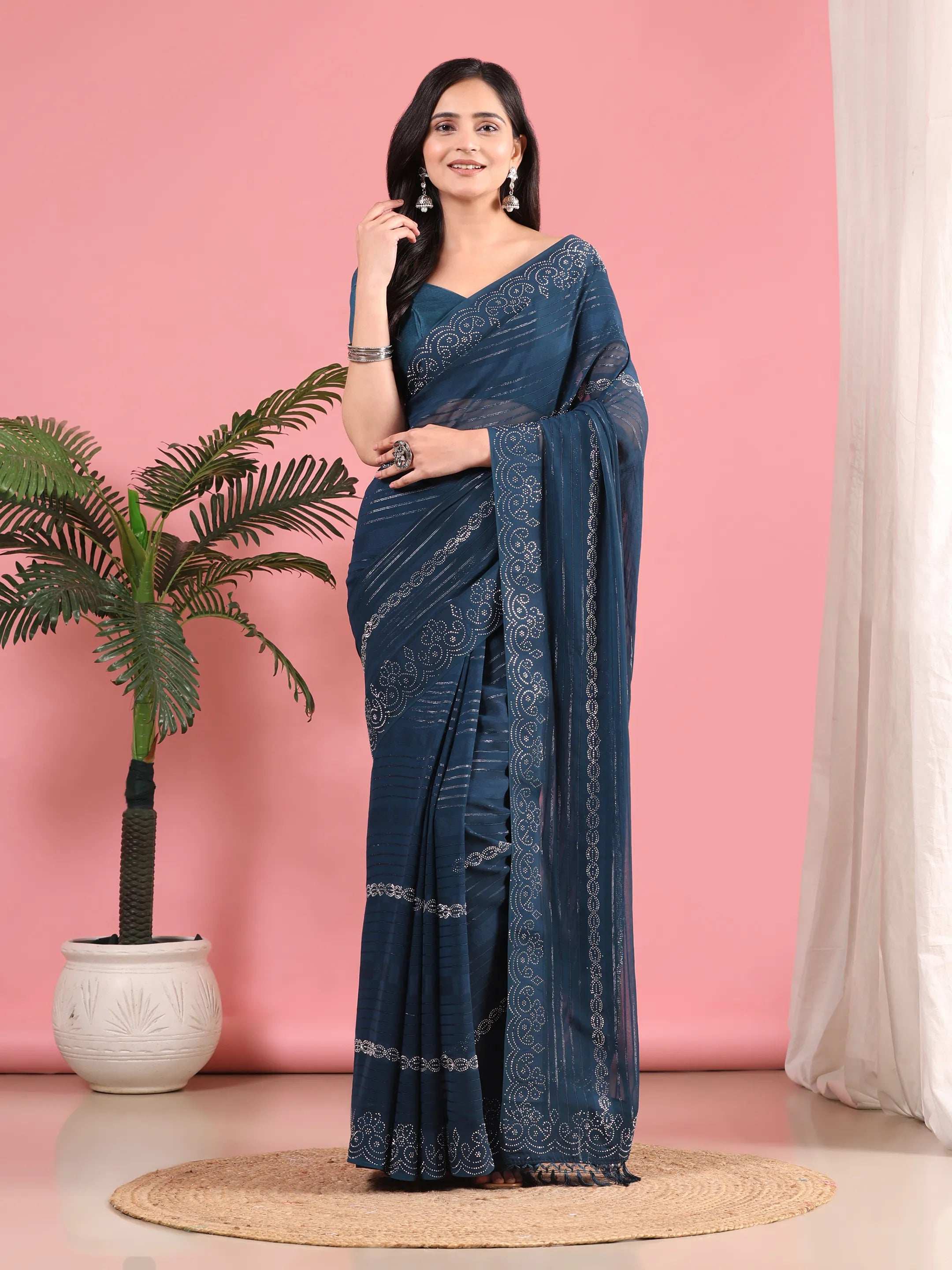 Georgette  Siroski Diamond Work Saree