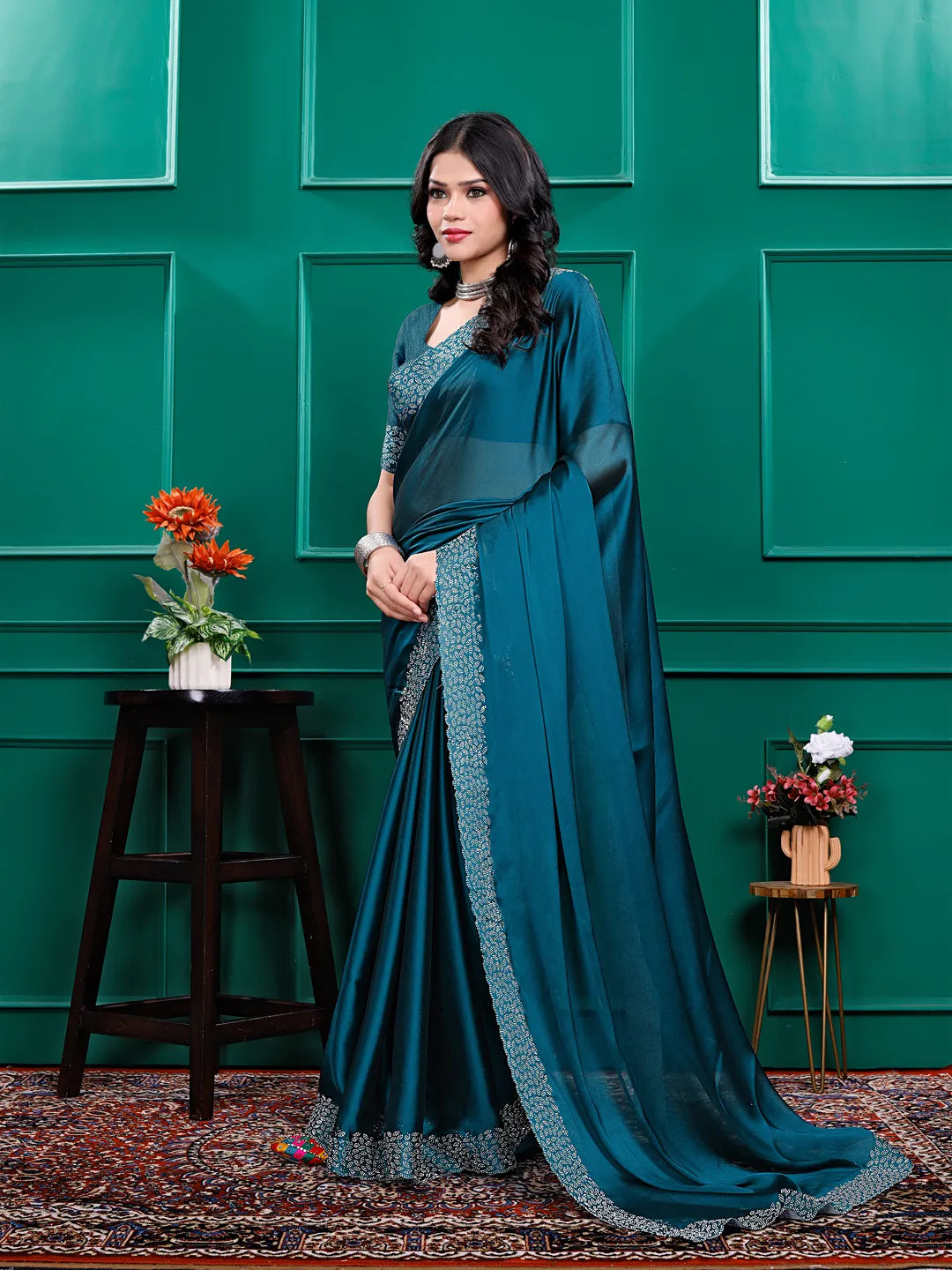 Silk  Siroski  Diamond Lace Work Saree